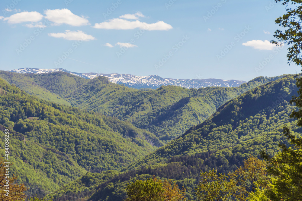Beautiful Summer Mountain Landscape with Green Hills and Blue Sky .Teteven Balkan ,Bulgaria 