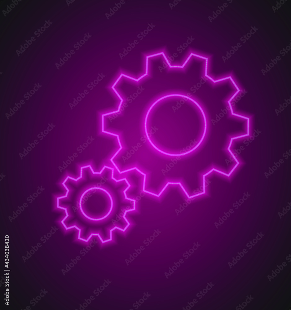 neon symbol of two gears mechanism. Gearwheel Neon Sign. Vector Illustration of Computer Promotion. Simple neon icon for websites, web design, mobile app neon symbol of two gears mechanism. Gearwheel Neon Sign. Vector Illustration of Computer Promotion. Simple neon icon for websites, web design, mobile app