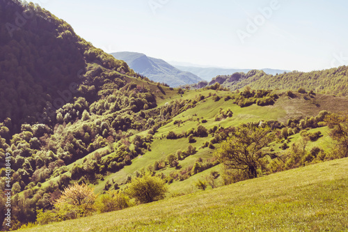 Beautiful Summer Mountain Landscape with Green Meadows and Hills  .Babintsi Village in Teteven Bulgaria 
