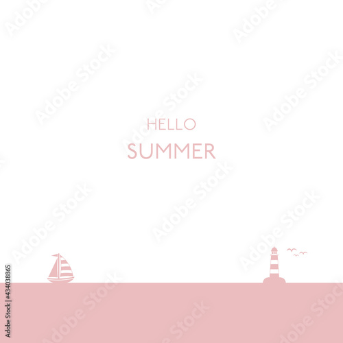 夏の海をイメージしたピンクのシンプルなベクターイラスト 