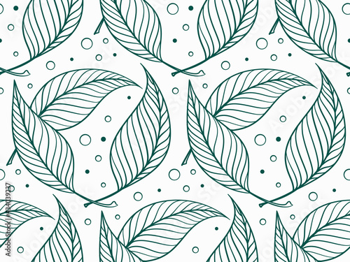 Green leaves vector seamless pattern. Green folliage eco style texture.