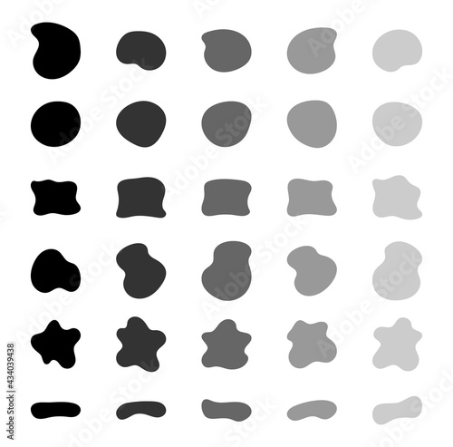 Blob shapes vector set. Organic abstract splodge elemets collection. Inkblot simple silhouette. Black and white forms