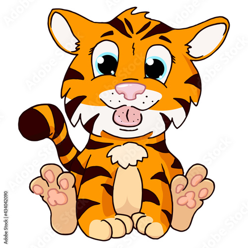 Fototapeta Naklejka Na Ścianę i Meble -  Cheerful tiger cub hand drawn. Vector illustration of cartoon funny tiger cub.