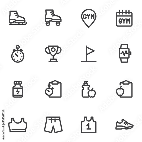 Sport, gym line icons set