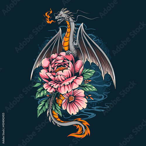 the dragon gave off a fire on a pretty flower