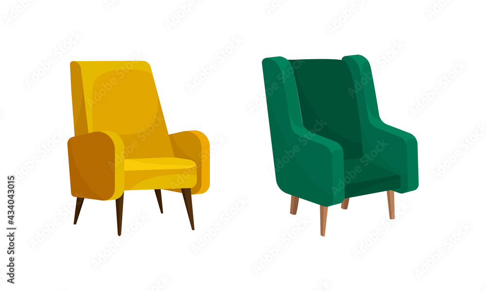 Obraz premium Armchair as Seat and Piece of Furniture with Armrests Vector Set