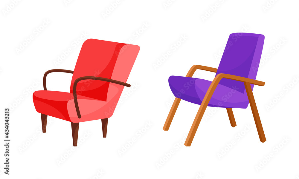 Armchair as Seat and Piece of Furniture with Armrests Vector Set Armchair as Seat and Piece of Furniture with Armrests Vector Set