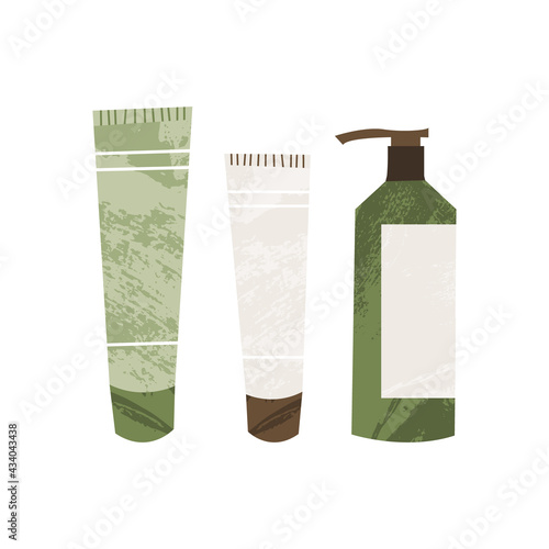 Cream jar, ointment tube. Organic salve, natural balm, homemade gel, moisturizing cream. Vector flat cartoon illustration