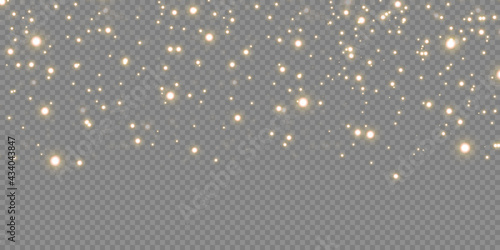 Christmas background. Powder dust light PNG. Magic shining gold dust. Fine, shiny dust bokeh particles fall off slightly. Fantastic shimmer effect. Vector illustrator.