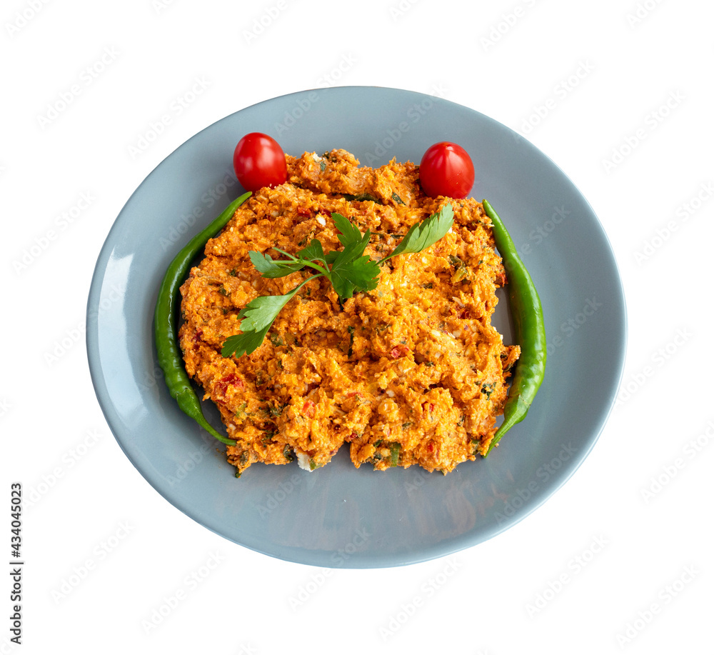 Spicy Cheese Salad isolated on a white background. Healthy food. Spicy Cheese Salad isolated on a white background. Healthy food.