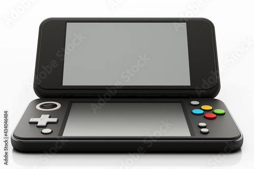 Vintage handheld game console isolated on white background. 3D illustration
