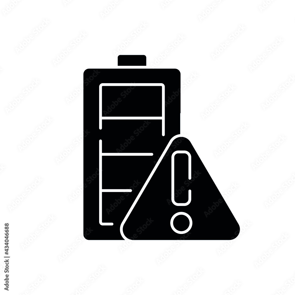 Battery danger glyph icon. Energy. Vector isolated black illustration. Battery danger glyph icon. Energy. Vector isolated black illustration.
