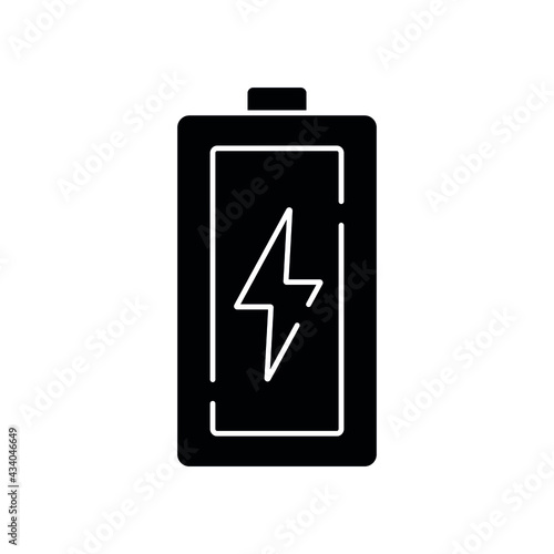 Battery glyph icon. Energy. Vector isolated black illustration.