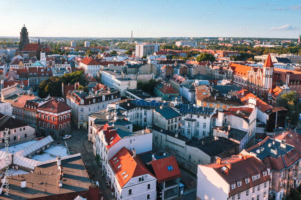 Gliwice city Aerial during sunset in Poland 