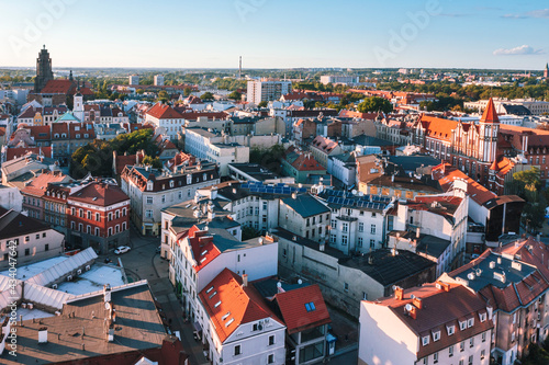 Gliwice city Aerial during sunset in Poland 