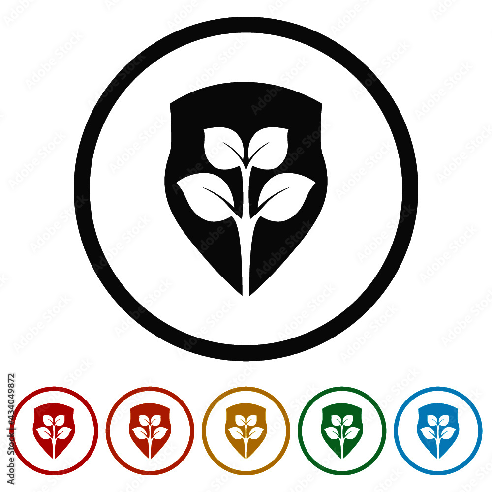Shield with leaf ring icon isolated on white background color set Shield with leaf ring icon isolated on white background color set