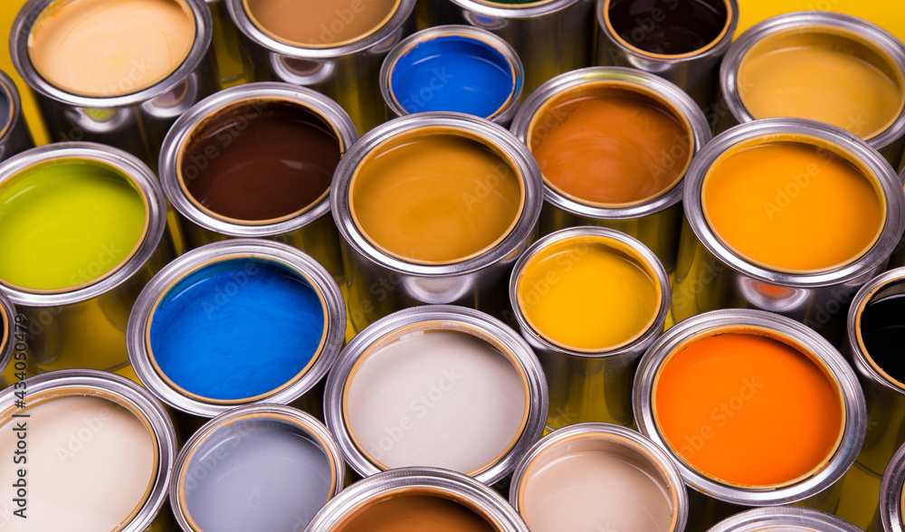Fototapeta premium Background from multi color cans of paint