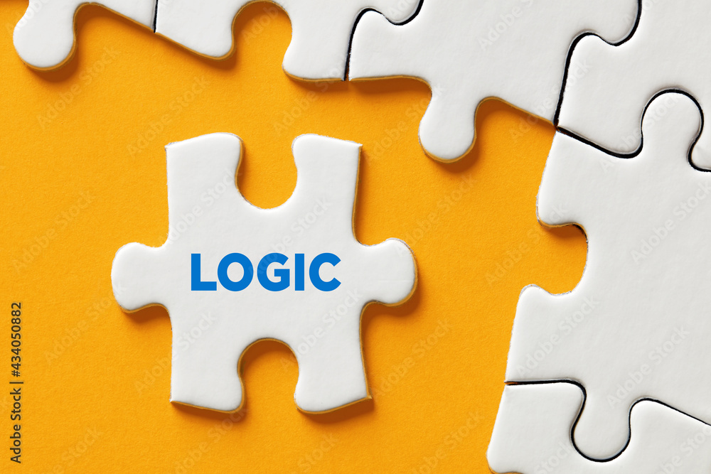 The word logic on a puzzle piece. Logical thinking, problem solving, cognition or attitude The word logic on a puzzle piece. Logical thinking, problem solving, cognition or attitude