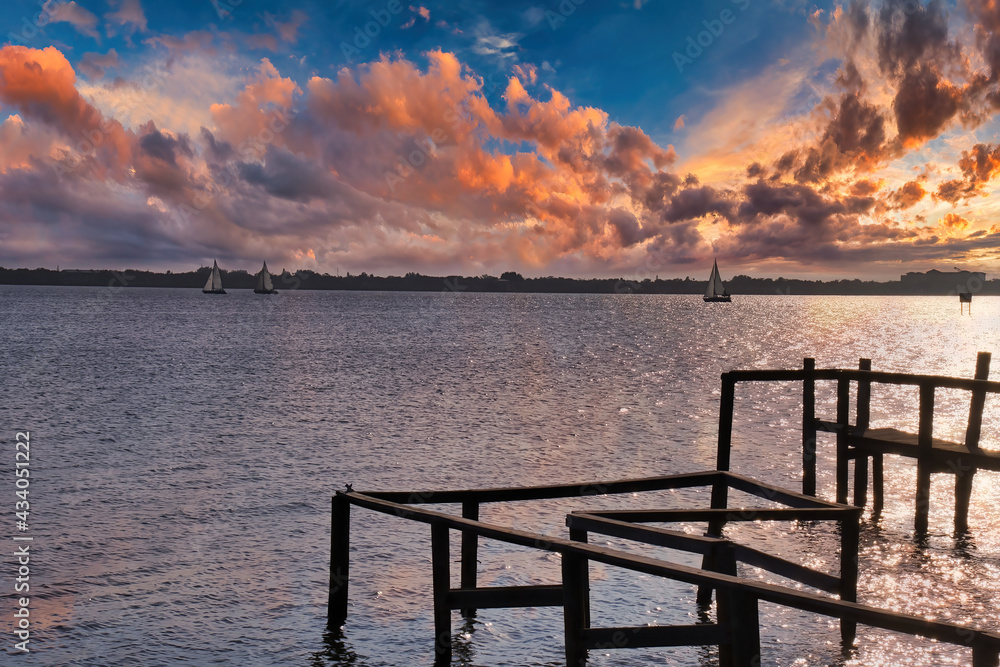 Melbourne beach pier at sunset 