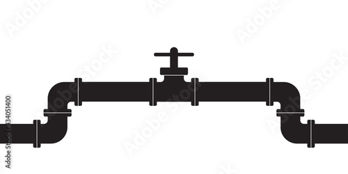 Pipeline. Pipe with valve and tap for gas, oil, plumbing or water. Vector illustration.