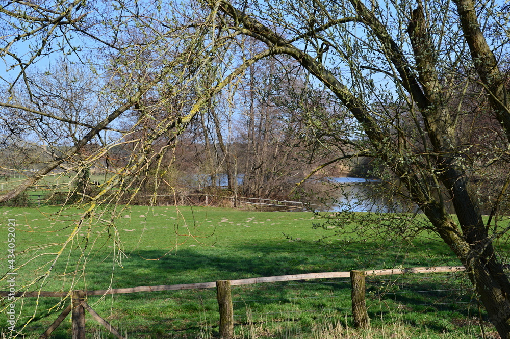 Landschaft im Frühling im Dorf Bierde, Niedersachsen Landschaft im Frühling im Dorf Bierde, Niedersachsen