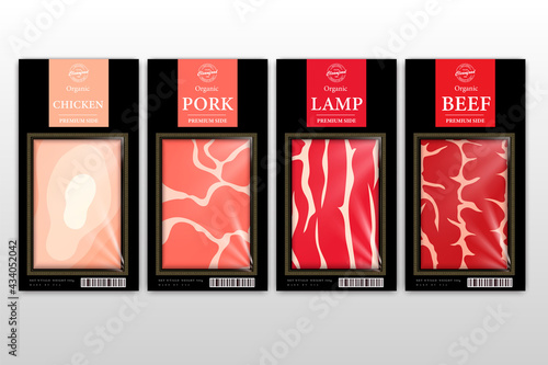 Butchery modern style labels. American (US) cuts of beef, chicken, pork and lamb diagrams