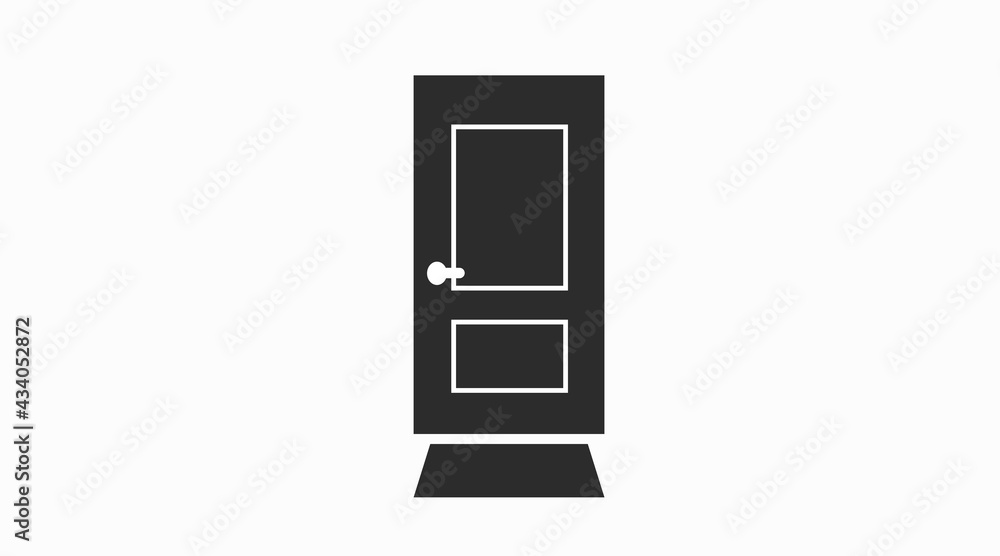 Door Icon. Vector isolated black and white door illustration