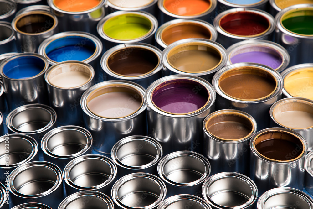 Background from multi color cans of paint Background from multi color cans of paint