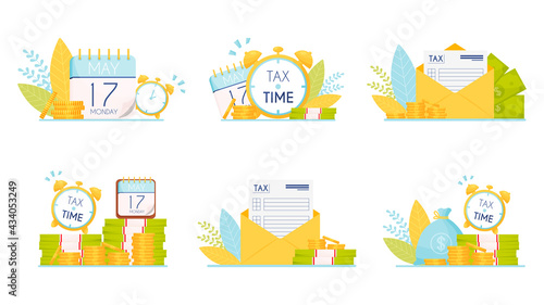 Set of six Tax time illustrations. Vector illustration