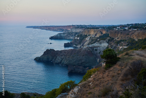 View at Cape Fiolent at blue hour after sunset. Beautiful seascape.