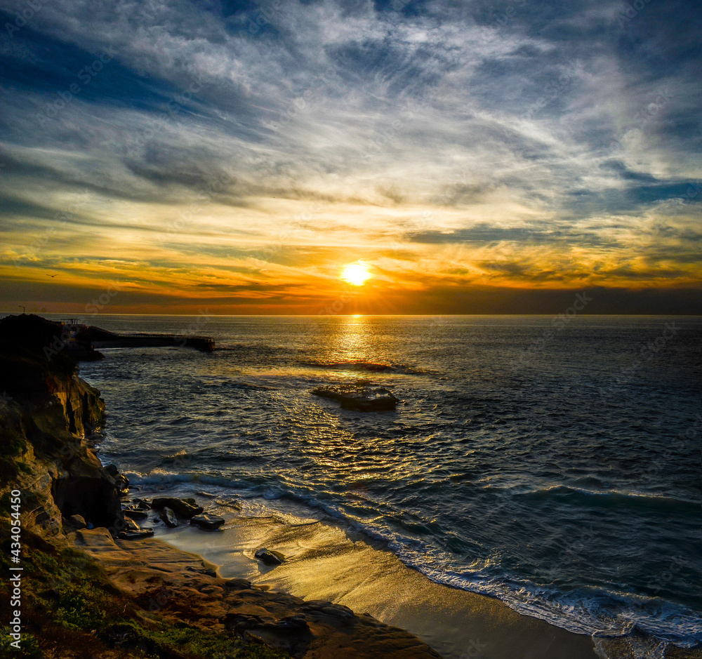 La Jolla California Beach and Cliffs at Sunset La Jolla California Beach and Cliffs at Sunset