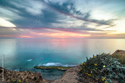 sunset over the sea in Arsuf  Israel. 