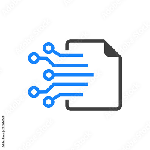 Tecnología digital. Sistema de circulación de documentos. Documento con circuito con lineas en color azul y gris