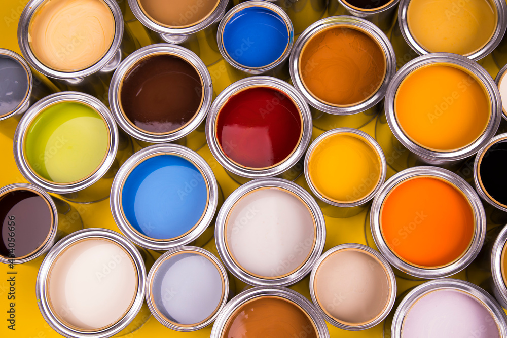 Background from multi color cans of paint Background from multi color cans of paint