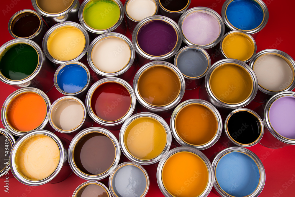 Collection of colored paints cans Collection of colored paints cans