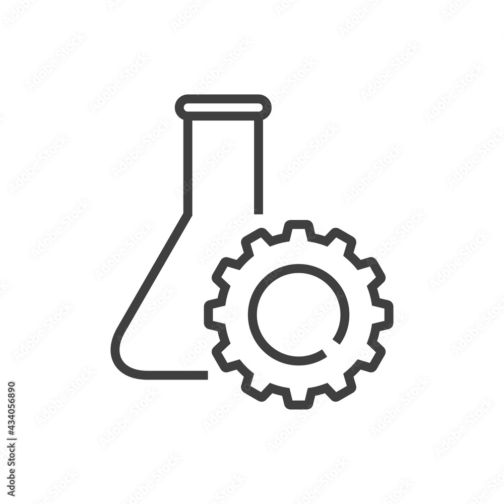 Laboratorio de química. Engranaje con matraz con lineas de color gris Laboratorio de química. Engranaje con matraz con lineas de color gris