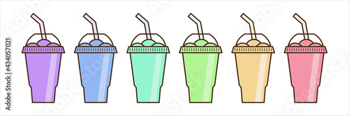 Vector slush drink isolated icon. Cartoon ice cup (Frozen Drink). Emoji clipart drawing of tropical smoothie shake.