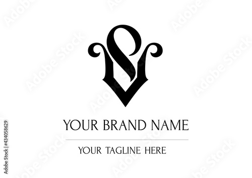 VP Victorian monogram. logotype in retro stile black and white. © Alexandra
