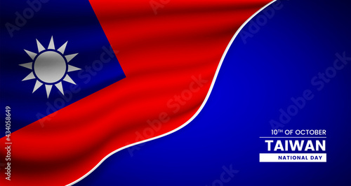 Abstract national day of Taiwan background with elegant fabric flag and typographic illustration