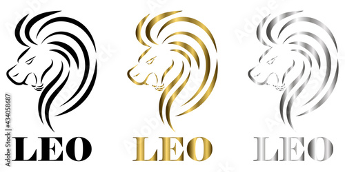 line logo of lion head It is sign of leo zodiac there are three color black gold silver