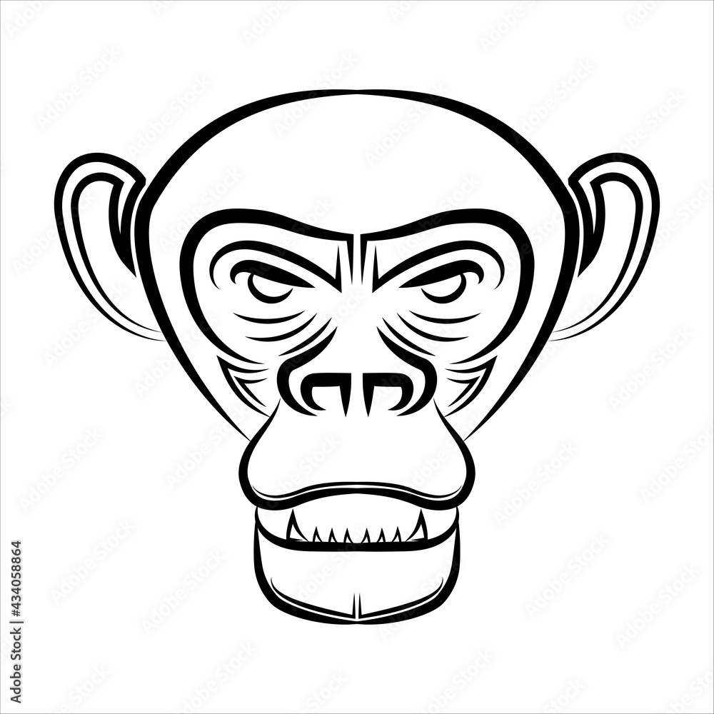 Black and white line art of chimpanzee head Good use for symbol mascot icon avatar tattoo T Shirt design logo or any design Black and white line art of chimpanzee head Good use for symbol mascot icon avatar tattoo T Shirt design logo or any design