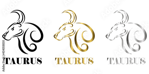 Line Vector Illustration of Bull It is signs of the taurus zodiac three tree color black gold silver