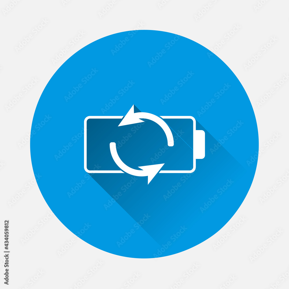 Battery indicator icon on blue background. Flat image with long shadow. Battery indicator icon on blue background. Flat image with long shadow.