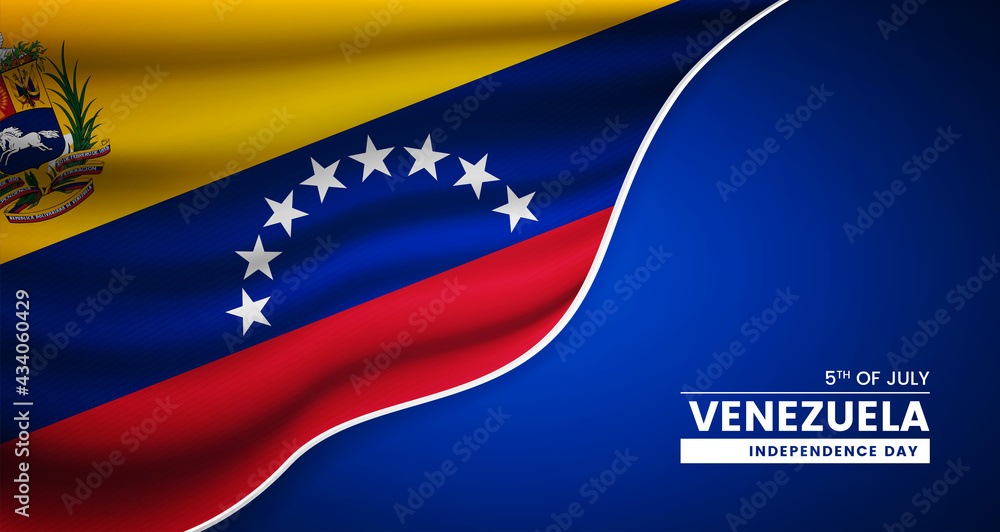 Abstract independence day of Venezuela background with elegant fabric flag and typographic illustration