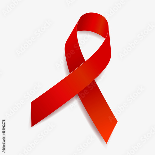 Red ribbon awareness blood cancer, heart disease, aids, alcohol dependence, tuberculosis. Isolated on white background. Vector  illustration.