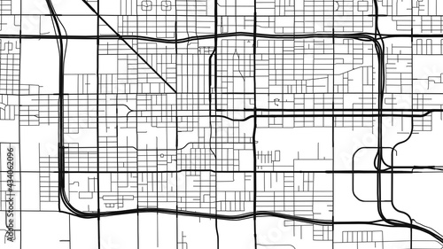 Black and white Phoenix city area vector background map, streets and water cartography illustration.