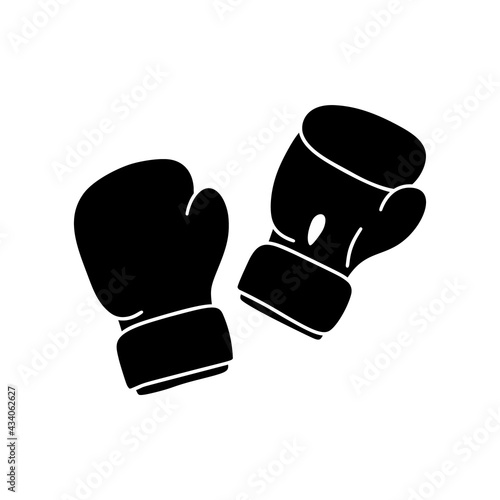 Boxing gloves silhouette icon. Hand drawn simple illustration of attribute for sport. Black isolated vector pictogram on white background