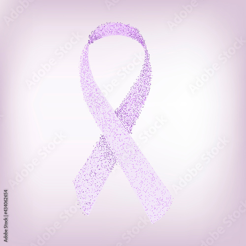 Purple ribbon. Symbol of general awareness Epilepsy, Fibromyalgia, Harmony, Lupus, Domestic Violence, Thyroid Cancer, Crohn’s Disease, ADD. Isolated on light coloured background. Vector illustration.