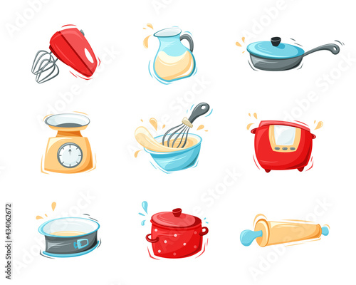 Kitchenware icons set. Stylized kitchen utensils. Cooking tools collection