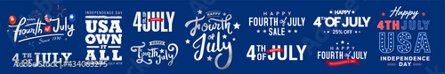 Wallpaper Mural Collection of 4th of July usa independence day greeting monogram, icon, artistic typography, decorated fonts design set on navy blue background. Torontodigital.ca